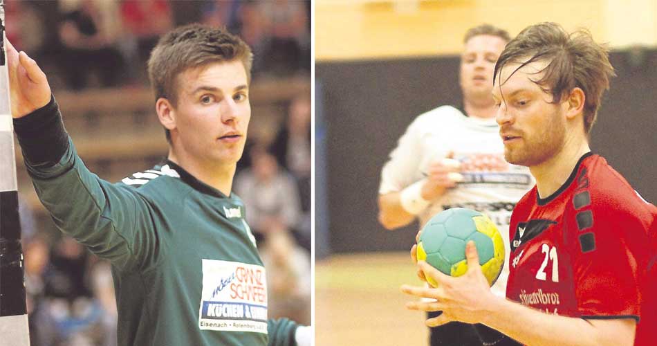 Zwei, die dem Derby ihren Stempel aufdrückten: TGR-Keeper Florian Schmidt, der die Schützen des Gastes im zweiten Durchgang fast zur Verzweiflung trieb. Und WHO-Linksaußen Simon Streckhardt, der nur von einer Roten Karte aufzuhalten war.© HNA/Walger
