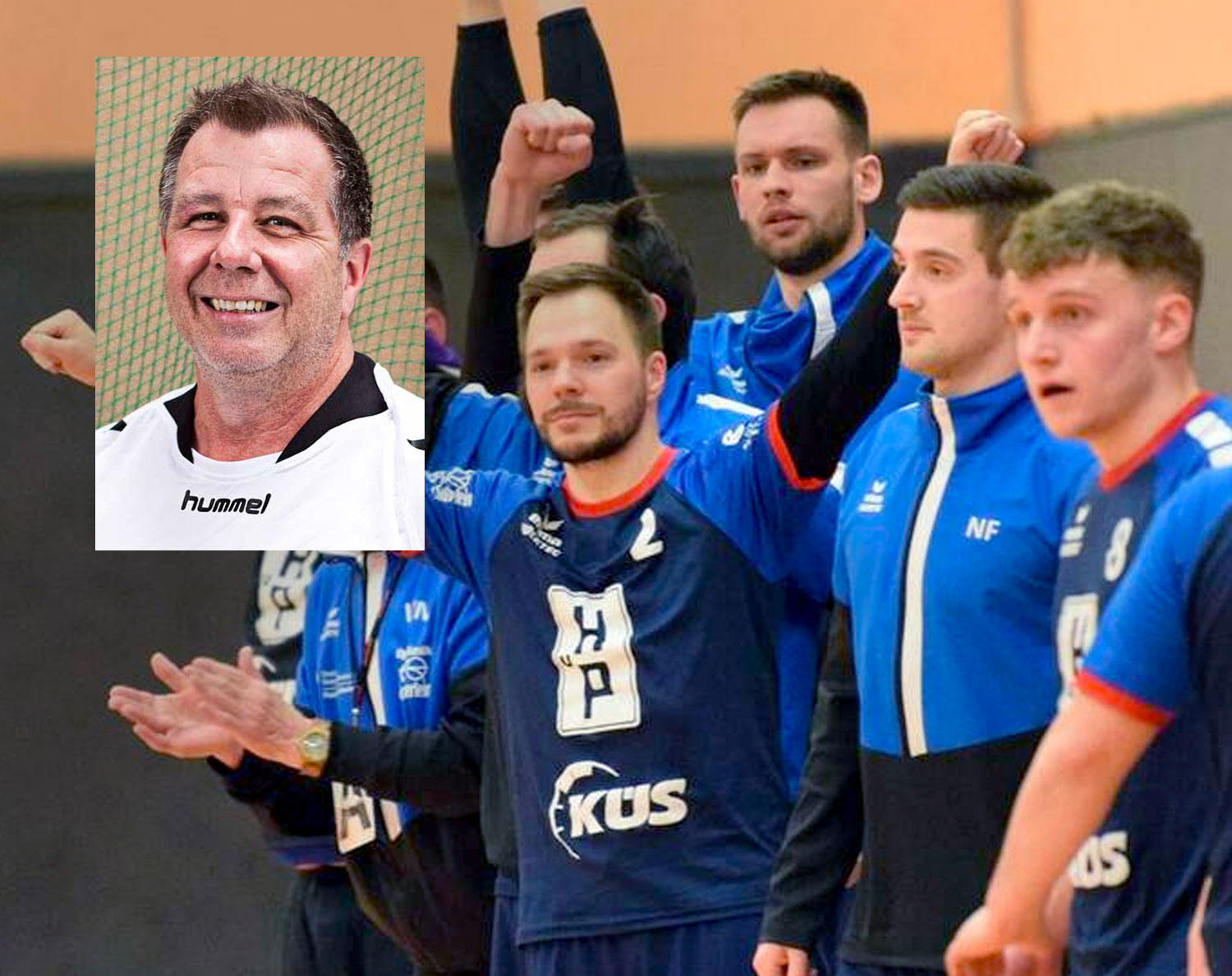 Bleiben weiter in der Landesliga Nord: die Handballer der TG Rotenburg um Martin Harbusch (Mitte, von links), Johannes Krapf, Niklas Fischer und Timon Groth. Foto: Alicia Kreth // eingeblendet: Jörg Ebenhoch, sportlicher Leiter der TGR